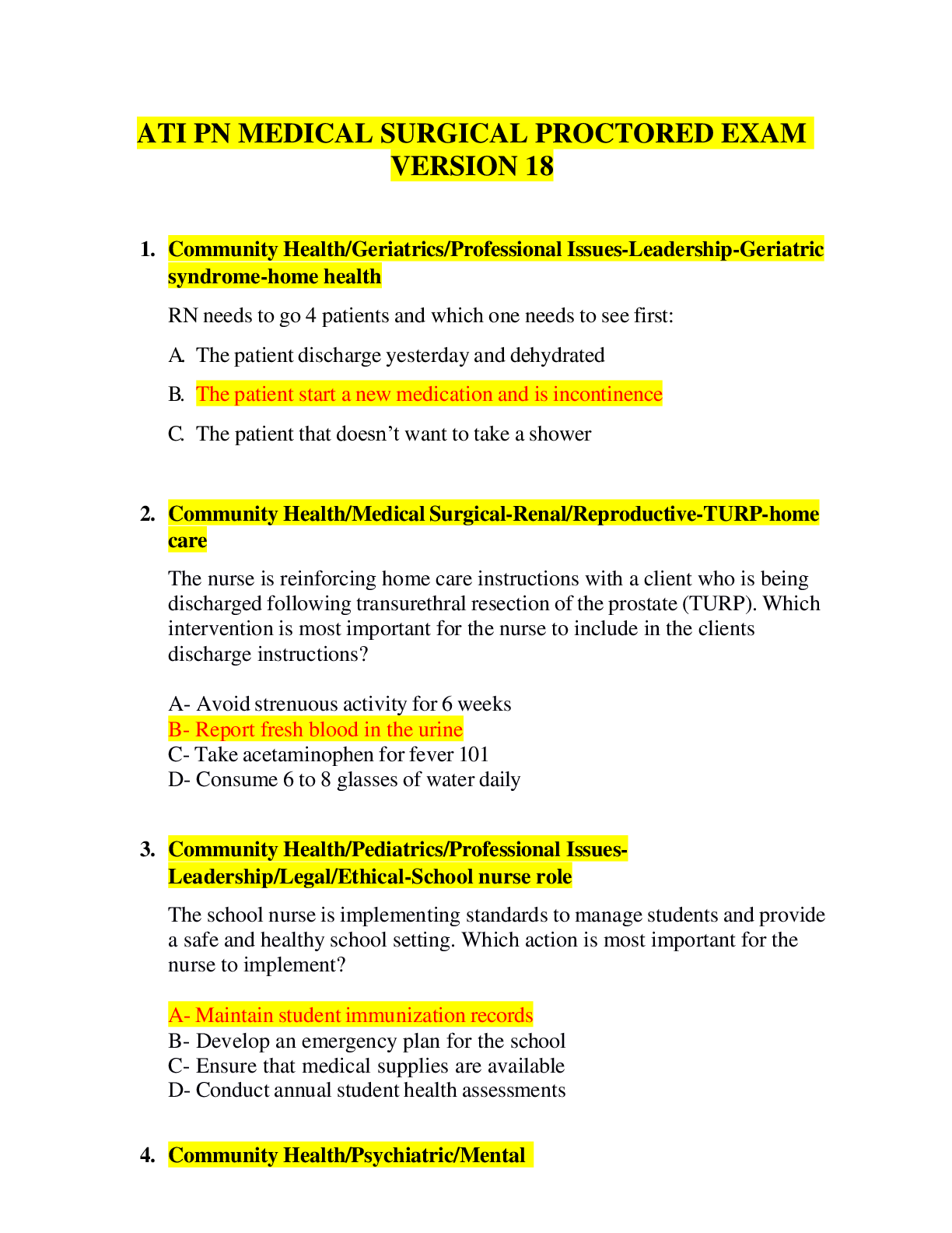 Preview of ATI PN Medical Surgical Proctored Exam Version 18 Complete Questions & Answers with Ration